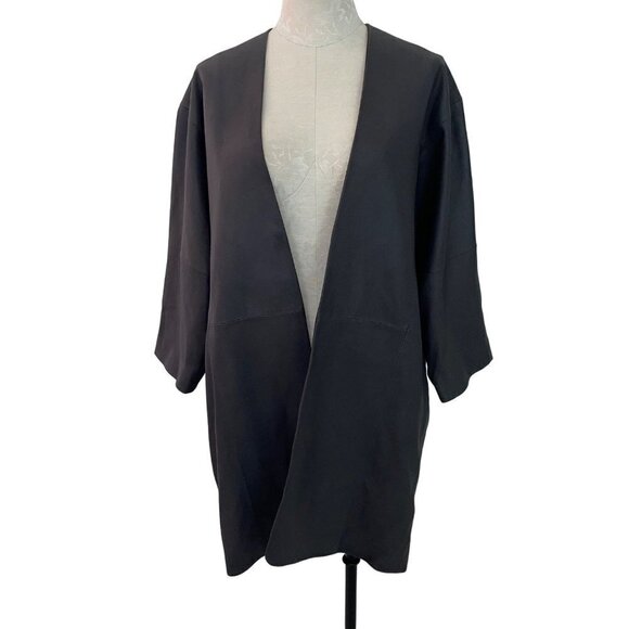 Vince Womens Jacket Size Small Gray Goat Leather Open Front Lined - Picture 14 of 15